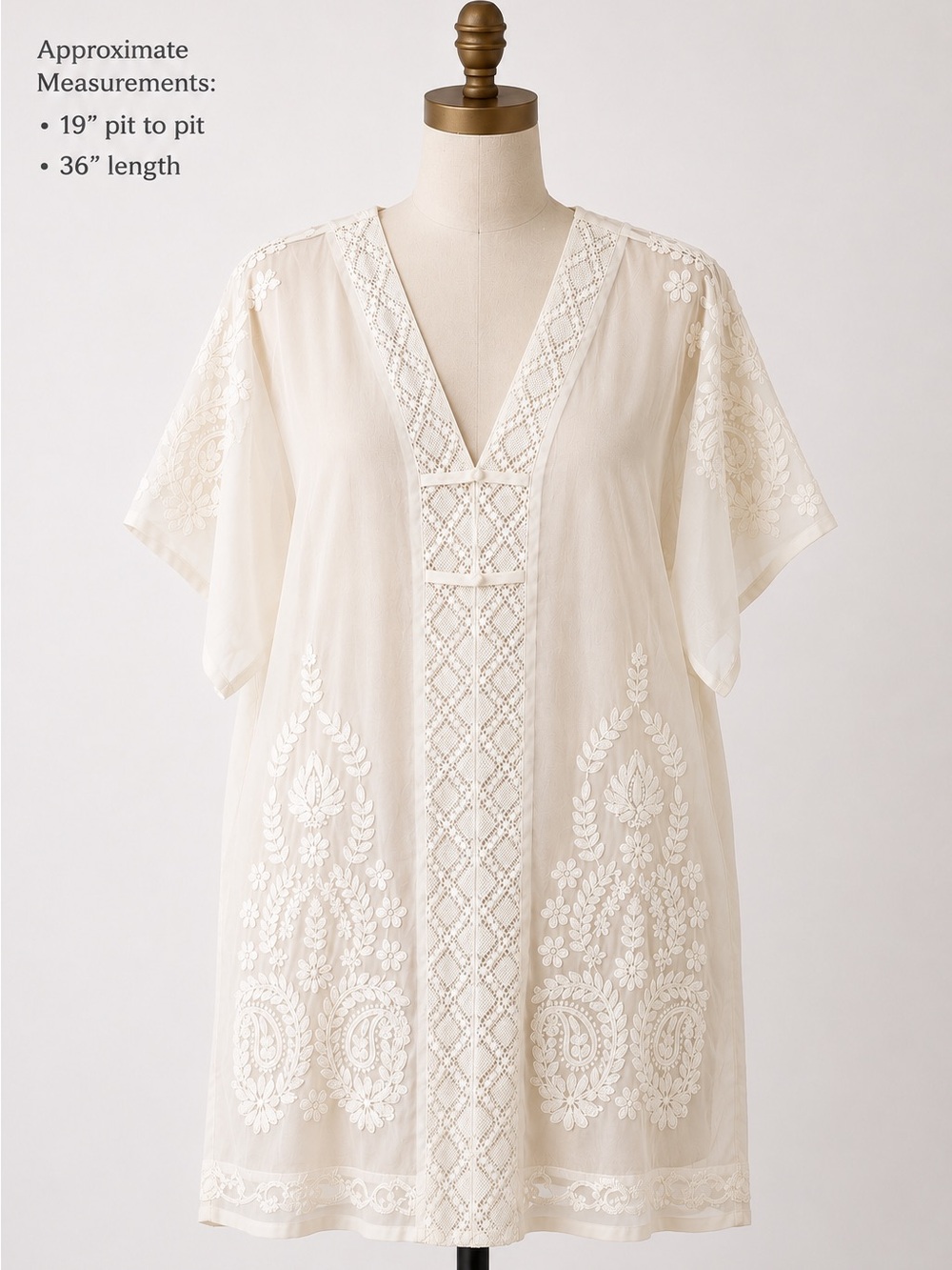 Young Threads Sheer Tunic Top, Cream Colored, S/M - Picture 1 of 7
